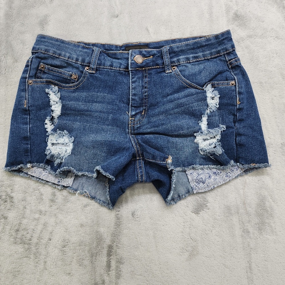 Joe Boxer Shorts Womens 9 Juniors Blue‎ Distressed Low Rise Cut Off Stretch Y2K